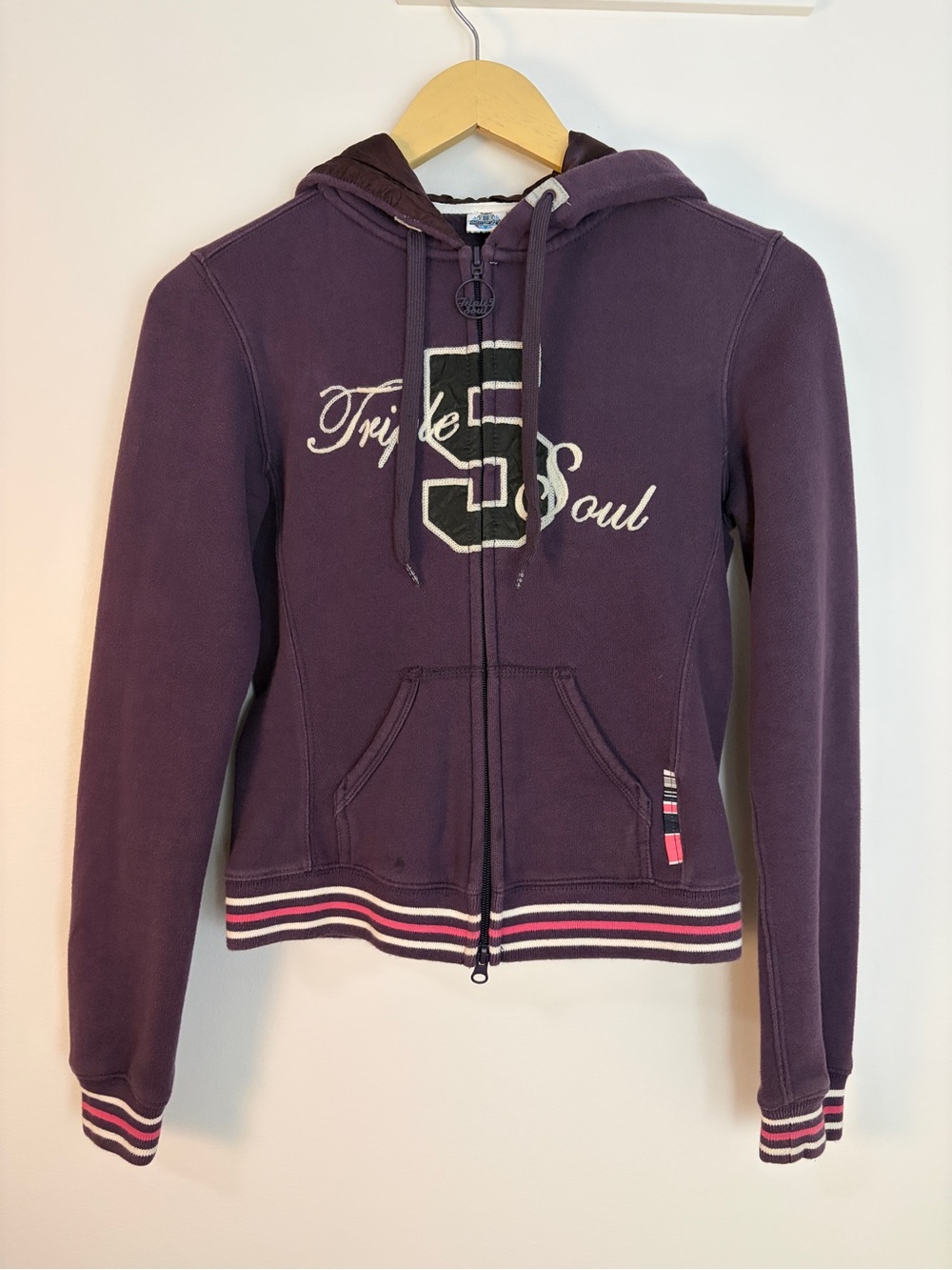 Vintage Triple Five Soul Y2K Purple Full Zip Hoodie Logo Graphic Size S